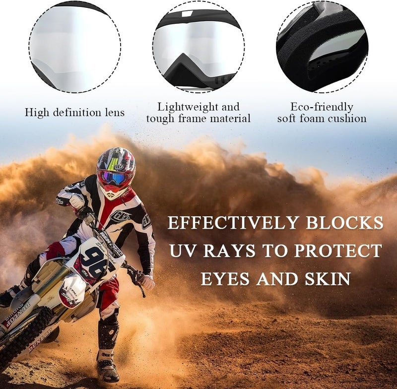 Yourkar Dirt Bike Goggles, Windproof ATV Off-Road Goggle, Wide Vision Riding Motorcycle Goggles, Motorcycle Accessories (Black-Silver) - Image 5